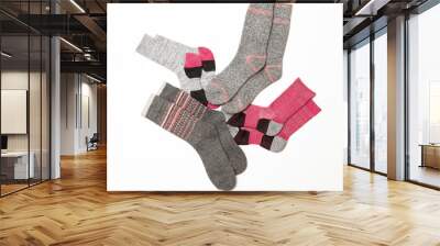 Set of colorful women's socks, isolate on a white background/ Flat lay/ Top view Wall mural