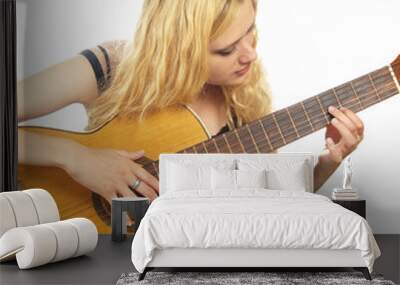 portrait of young woman with guitar Wall mural