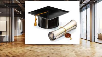 graduation cap and diploma vector illustration    Wall mural