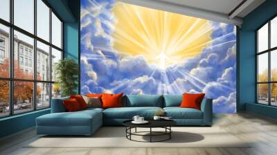 Jesus Christ Son of God in glory in heaven, meeting God, Paradise, Second coming, symbol of Christianity, art illustration painted with watercolors Wall mural