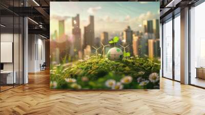 A land with the concept of zero carbon emissions and nature conservation. The concept of environmentally friendly land, zero carbon emissions, nature conservation, environmental awareness, sustainable Wall mural