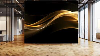 Abstract shiny and sparkle gold wave curvy line with glitter shape with blur on defocused black background. Luxury gold flow blurred wallpaper. Wall mural