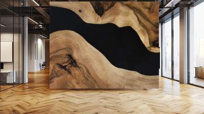 black epoxy resin panel with walnut, texture for design Wall mural