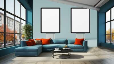 blank 3d mockup of two outdoor vertical billboards on a blue background. layout or template. 3d rendering Wall mural