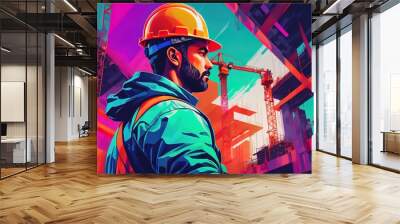 Builder's day. a construction worker at a construction site. a man at a construction site Wall mural