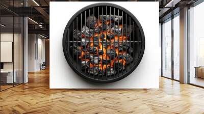 Charcoal grill with coals, top view, white background Wall mural