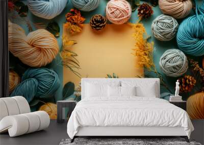 Flat lay crochet mockup, blank space in the middle Wall mural