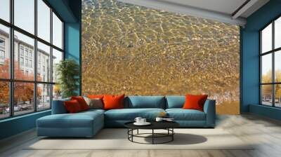 Seashore with blue water and orange sand and waves Wall mural