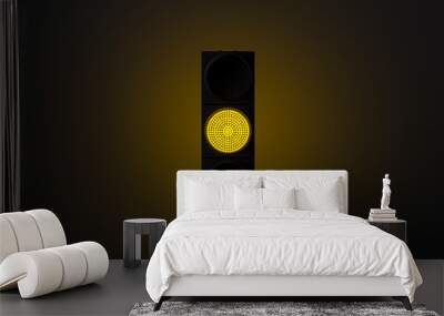 glowing yellow traffic light with backlight on a dark wall. The symbol is ready. template or source. 3d render Wall mural