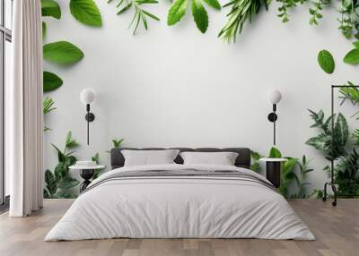 Greenery on white background Wall mural