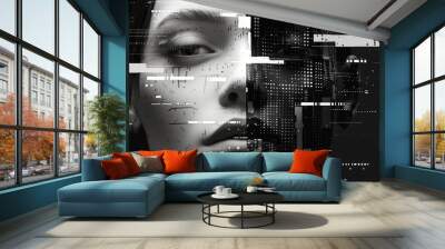 Human face inspiring linear minimalist modern, hieroglyphics metrics Wall mural