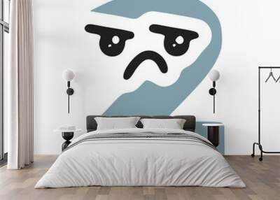 Number 2 kawaii character with sad face, vector clipart Wall mural