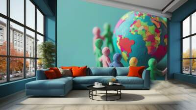 people around the planet earth. International Credit Union Day Wall mural