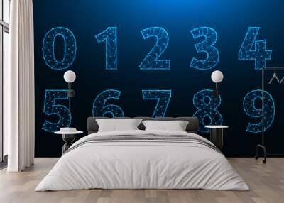 Polygonal vector illustration of numbers from zero to nine. A set of numbers made from lines and dots. Wall mural