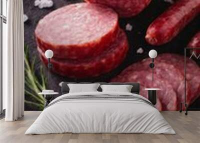 Salami Day in the USA. sliced sausage, meat sausage Wall mural