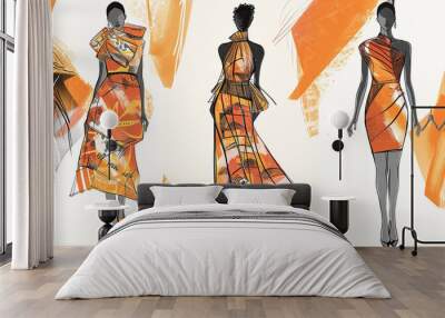 Sketches of fashion dress designs. Wall mural