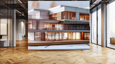 World Architecture Day, architect. A three-dimensional model of a building, an apartment building. the project of the building. the layout of the house Wall mural