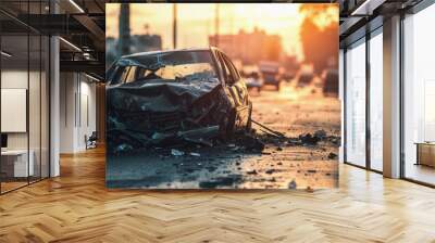 World Day of Remembrance for Victims of Road Accidents. car crash. The wrecked car Wall mural