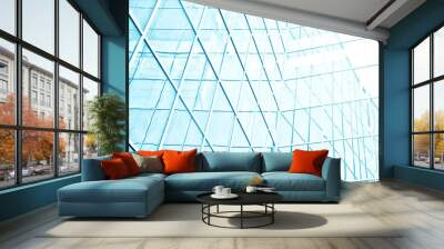  wide angle view to steel blue background of glass high building Wall mural