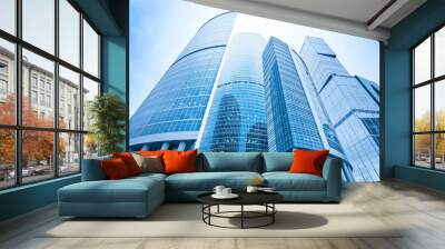 futuristic structure of office skyscrapers in the morning, wide Wall mural