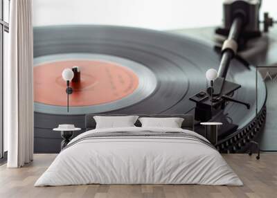 Turntable vinyl record player. The tonearm on a vinyl record. Selective focus. Wall mural