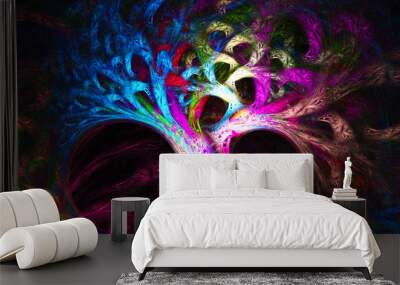 Abstract image. Mysterious psychedelic tree. Sacred geometry. Fractal Wallpaper pattern desktop. Digital artwork creative graphic design. Format 16:9 widescreen monitors. Wall mural