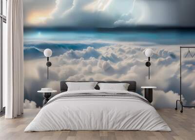 Sky landscape with clouds from a bird's eye view.Digital creative designer art.AI illustration Wall mural