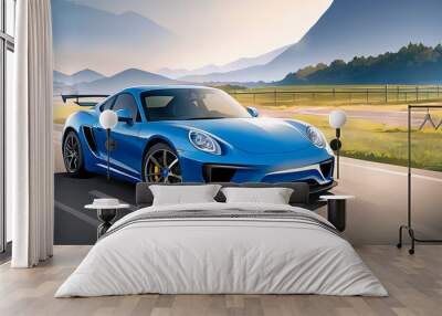 Sports car on the road.Fast driving Wall mural