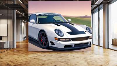 Sports car on the road.Fast driving Wall mural