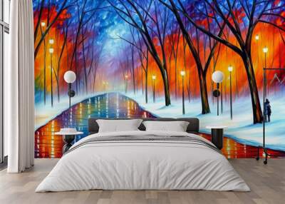 Winter landscape in the park Wall mural