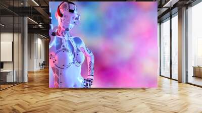 Woman robot in virtual reality glasses. Wall mural