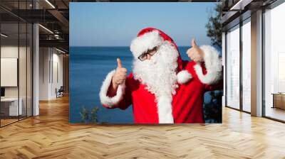 Santa Claus is resting on the sea. Wall mural