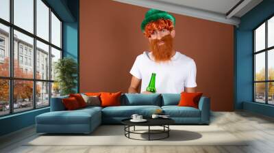 St.Patrick 's Day. Funny guy with a red beard on a brown background. Wall mural