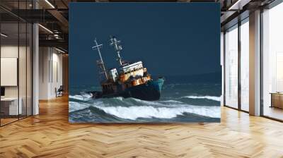 A coast guard ship wrecked on the severe coast. Wall mural