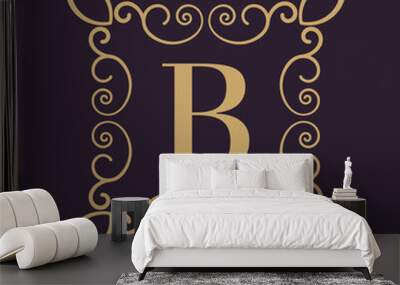 Monogram letter B. Calligraphic ornament. Gold. Retro, Business and Vintage Concepts. Vector illustration Wall mural