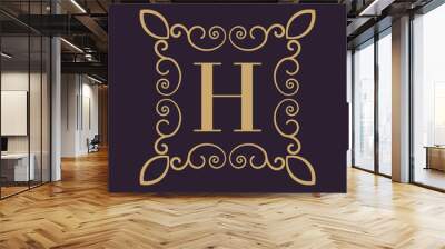 Monogram letter H. Calligraphic ornament. Gold. Retro, Business and Vintage Concepts. Vector illustration Wall mural