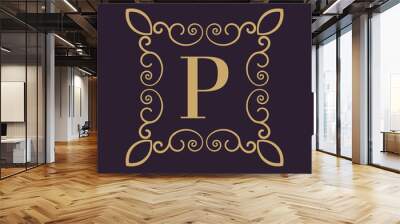 Monogram letter P. Calligraphic ornament. Gold. Retro, Business and Vintage Concepts. Vector illustration Wall mural