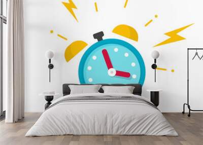 Alarm ringing icon vector illustration, flat carton alarm clock bells sound isolated on white Wall mural