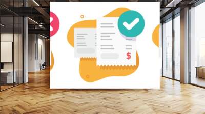 Bank payment receipt invoice success paid icon vector graphic illustration flat set, bill error fraud attention status check, order pay fail expire notice, rejected cancelled money transaction image Wall mural