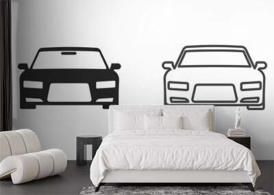 Car line outline art icon or automobile front shape silhouette auto black and white isolated graphic pictogram, modern auto clipart cutout editable image Wall mural