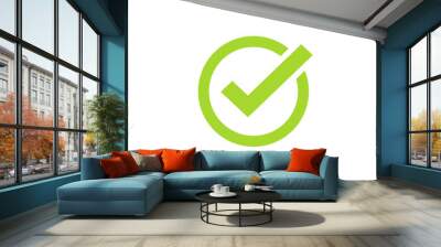 Checkmark checkbox check mark icon vector symbol, confirm tick box green isolated on white background, round circle checked poll vote icon logo correct choice sign pictogram image Wall mural