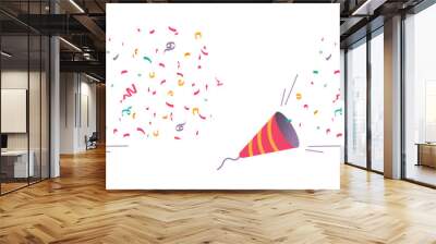 Confetti birthday explosion icon from firecracker popper festive party vector flat cartoon graphic illustration set, congratulation success surprise fireworks shoot from cone image clip art
 Wall mural