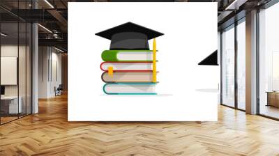 Education grant money vector or college study expensive cost concept and scholarship, graduation cap or academy black hat isolated, student mortarboard with books as knowledge achievement icon Wall mural