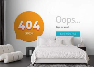 Error 404 internet web page not found for website with oops alert vector flat cartoon template illustration Wall mural