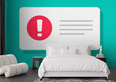 Error message notice vector illustration, flat cartoon red exclamation alert on white notification isolated, internet error or caution attention note icon sign Wall mural