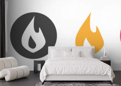 Fire flame heat icon vector simple graphic pictogram logo set, ignite flammable symbol shape silhouette flat cartoon illustration, fireplace hot button, blaze burn danger sign image clipart Wall mural