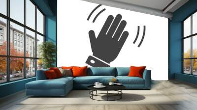 Hello hi hand icon or bye waving gesture palm symbol for emoji or emoticon vector flat cartoon blank and white pictogram, goodbye or welcome hey web icon for chat isolated modern design image Wall mural