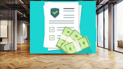 Money financial insurance protection document or cash investment secure safety care guarantee vector flat cartoon, concept of currency wealth risk shield or deposit banking coverage trust savings Wall mural