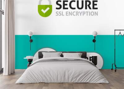 SSL secure https connection icon vector illustration isolated on white background, flat style secured website ssl shield symbols, protected safe data encryption technology, certificate privacy sign Wall mural