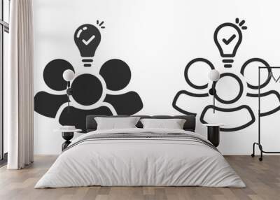 Team insight icon line outline thin stroke set, people leadership lightbulb simple pictogram graphic illustration, idea of expert community group, education brainstorm sign image clip art Wall mural